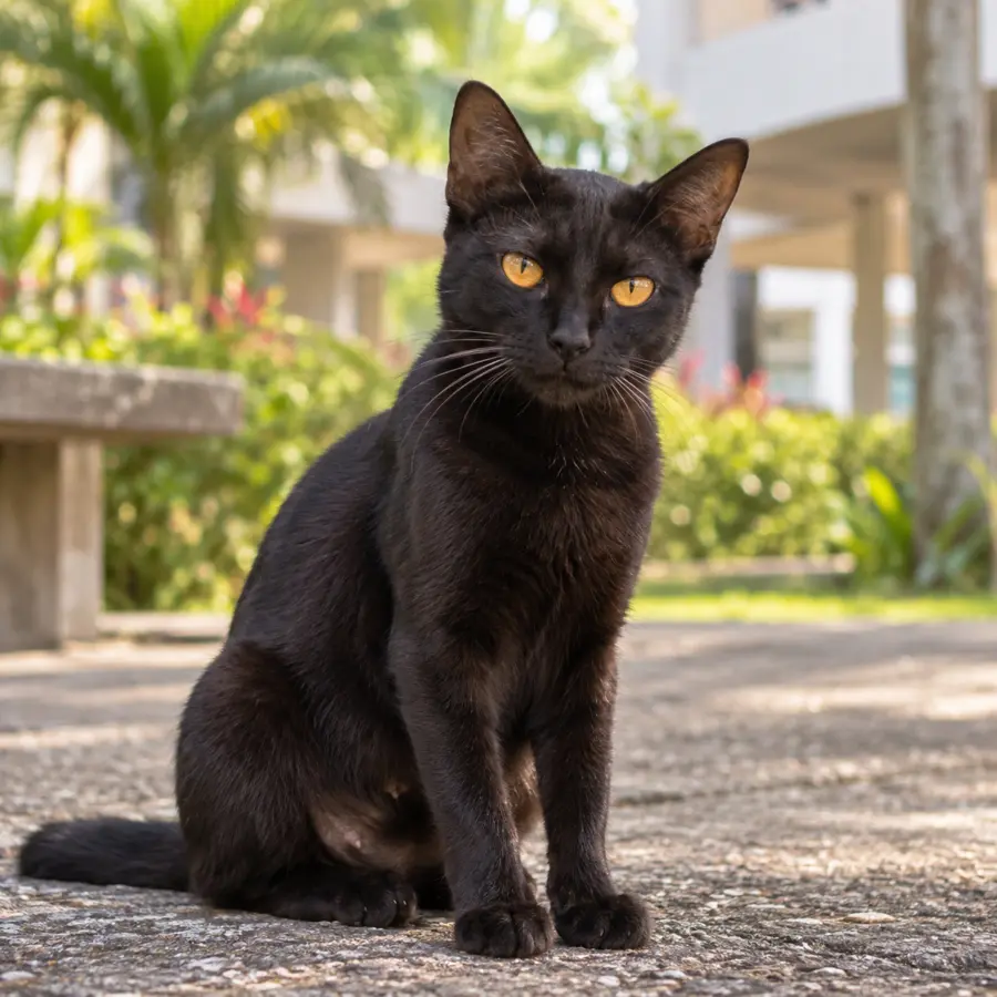 Potret kucing hitam bermata jingga